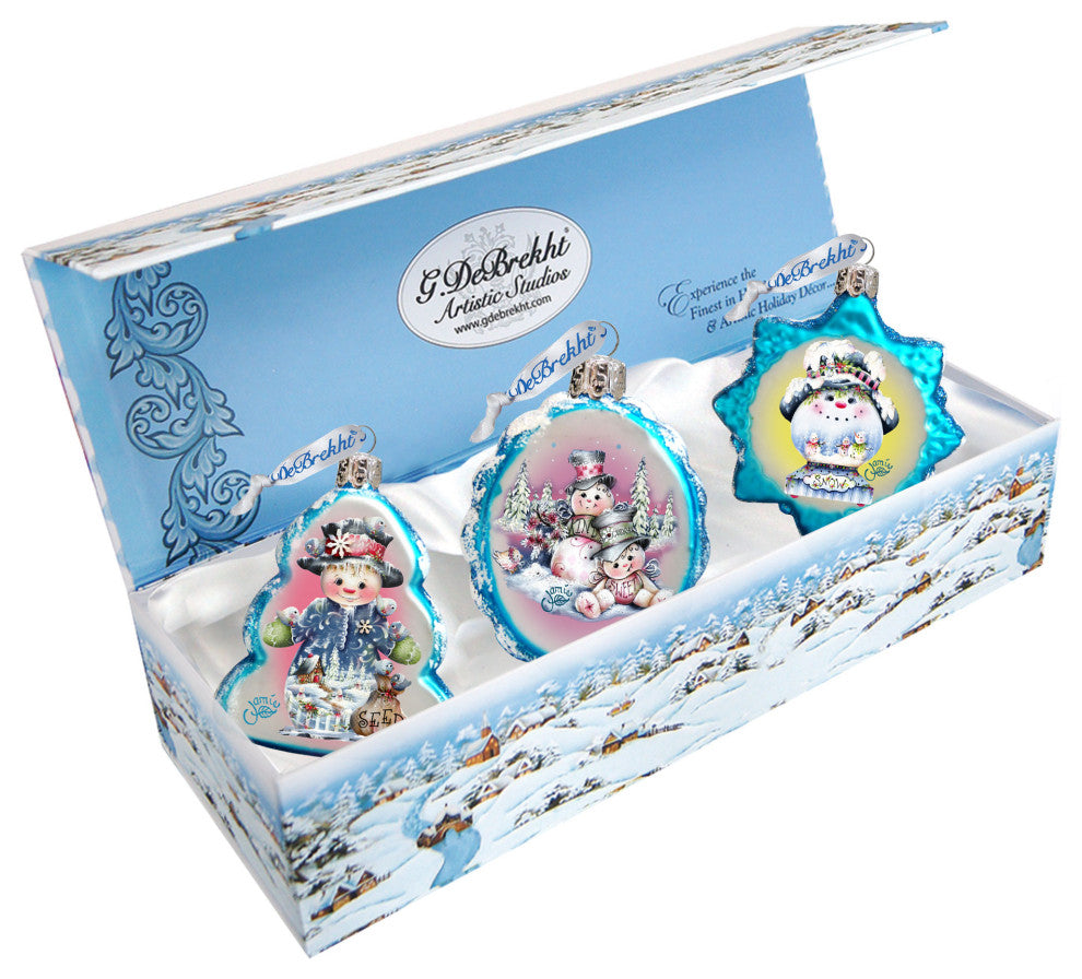 Holiday Snowman Mercury Glass Ornaments