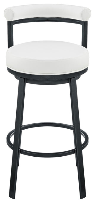 Armen Living Neura 30" Metal & Faux Leather Swivel Bar Stool in Soft White