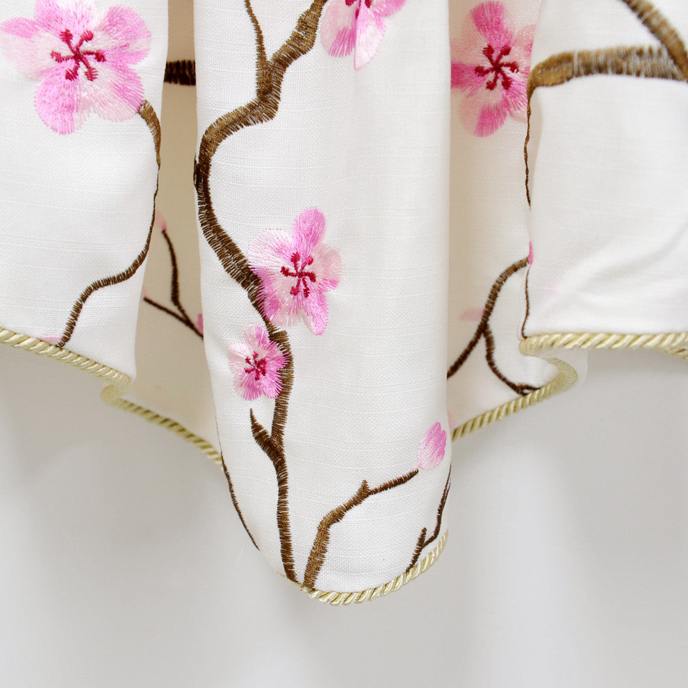 Cherry Blossom Embroidery Window Curtain Valance, Pink, 19" X 60"