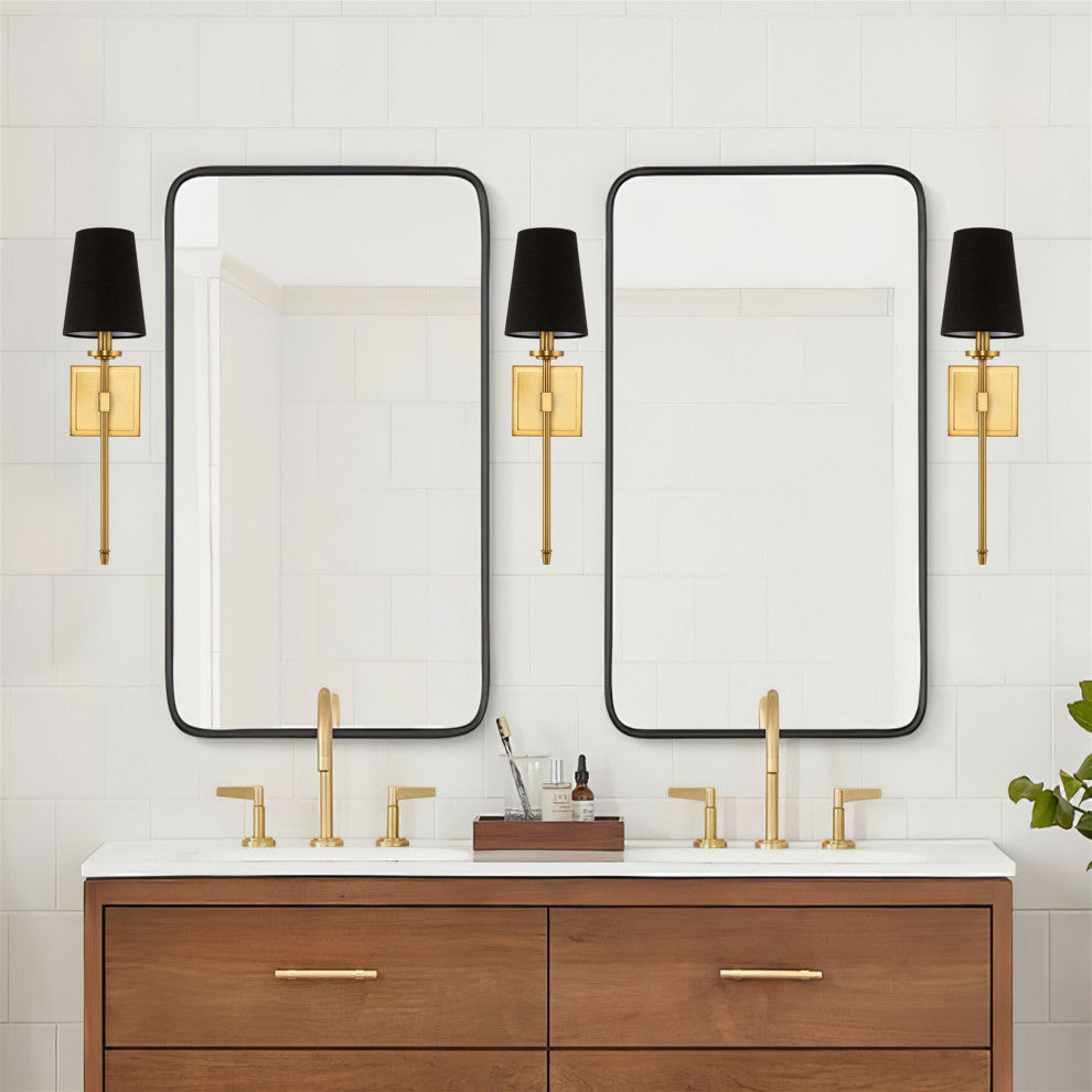 Kira Home Torche 20" Wall Sconce/Wall Light + Black Linen Shade, Warm Brass