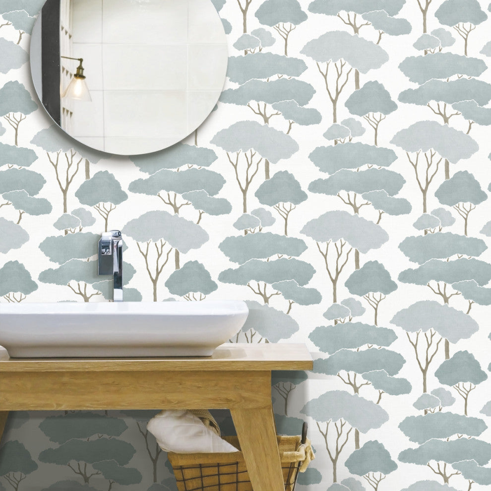 Umbrella Pines Peel and Stick Wallpaper, Blue