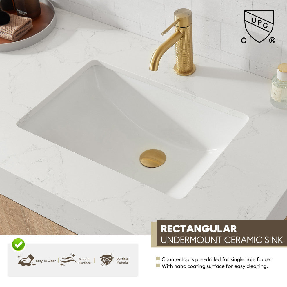Alistair Vanity, North American Oak With Countertop, 42", With Mirror