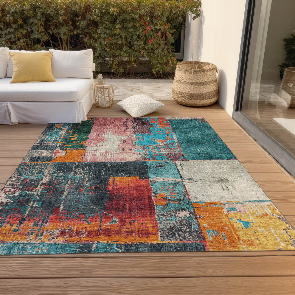 Machine Washable Indoor/Outdoor Chantille ACN1866 Teal 3' x 5' Rug