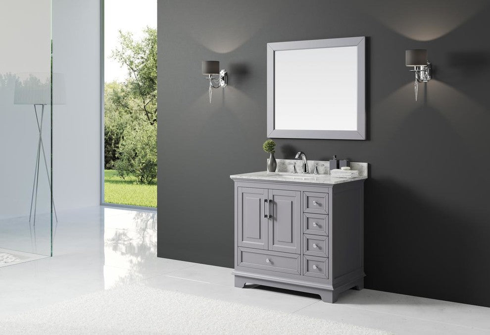 36" Single Sink Bathroom Vanity With Carrara Marble Top