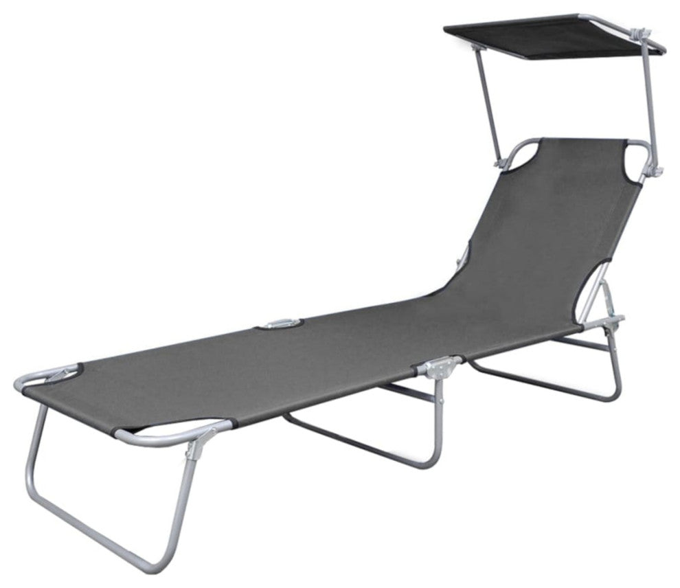 vidaXL Folding Sun Lounger With Canopy Steel Gray