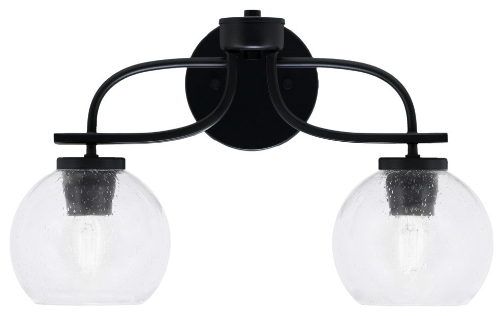 Cavella 2 Light Bath Bar In Matte Black Finish, 5.75" Clear Bubble Glass