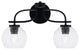 Cavella 2 Light Bath Bar In Matte Black Finish, 5.75" Clear Bubble Glass