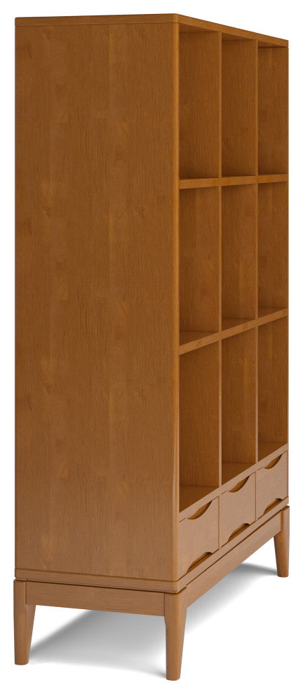 Harper Solid Hardwood Cube Storage With Drawers, Teak Brown, 42"