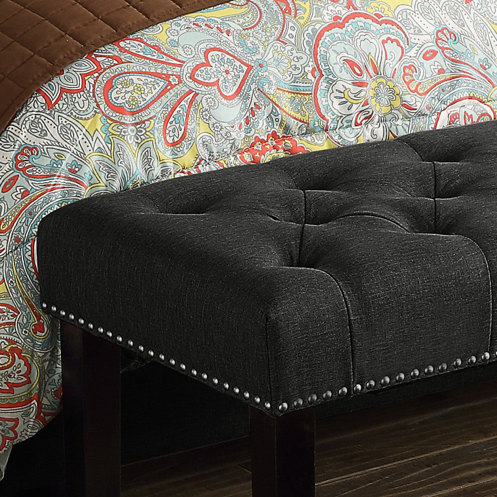 Ercole Upholstered Tufted Bench, Charcoal, 35"
