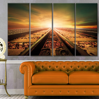 Junction of Railways Track, Landscape Canvas Art Print, 48"x28", 4 Panels