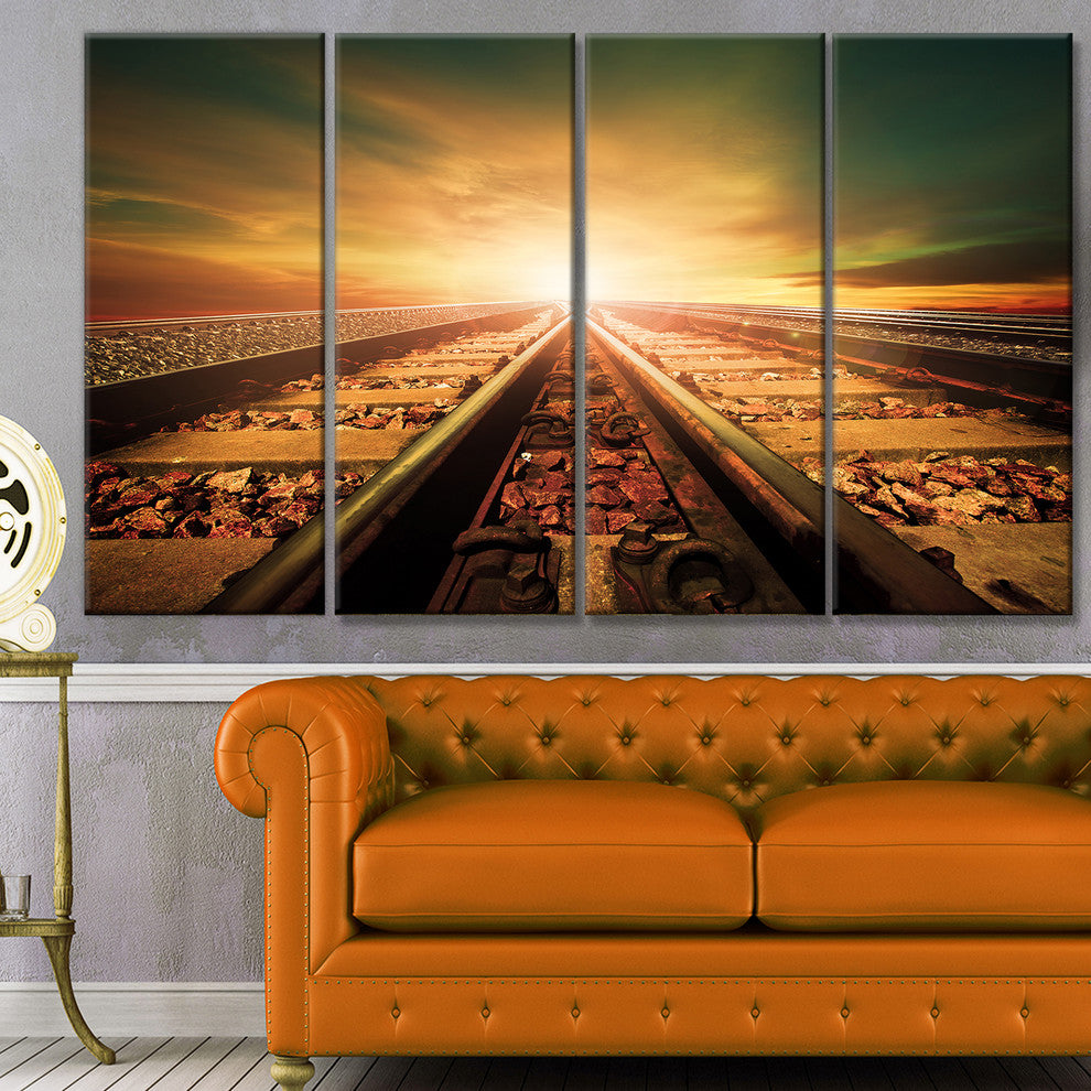 Junction of Railways Track, Landscape Canvas Art Print, 48"x28", 4 Panels