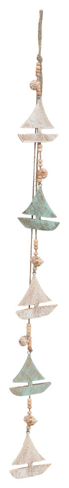 Wood, 40"H Hanging Sailboat, Blue/White