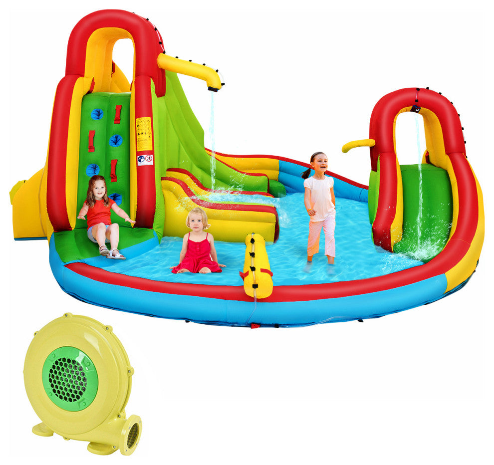 Kids Inflatable Water Slide Bounce W/ Water Cannon & 480W Blower