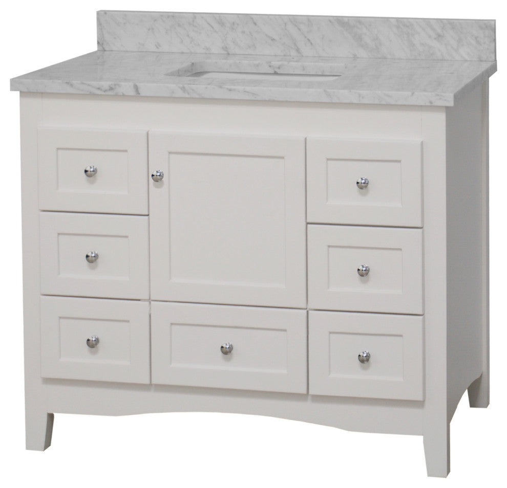 Abbey 42" Bathroom Vanity, White, Carrara Marble