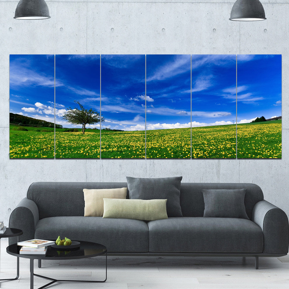 Spring Landscape Green Fields, Landscape Canvas Art Print, 70"x28", 6 Panels
