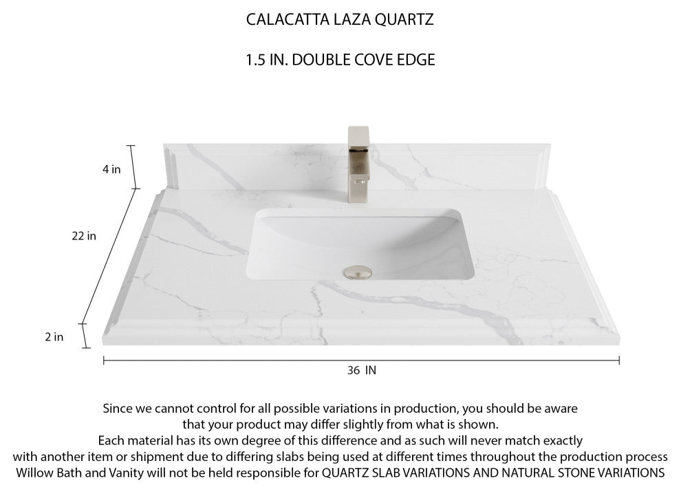 Madison Teak 36 Center Sink Bath Vanity in Light Natural 1.5" Calacatta Laza