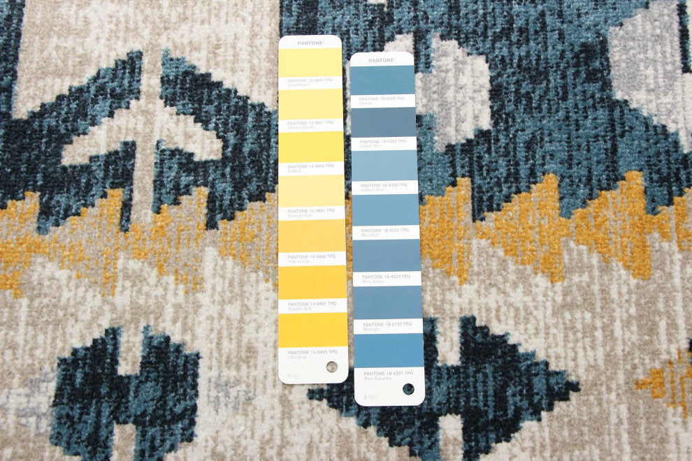Aqua Mosaic Area Rug, Taupe/Blue, 5'x7'