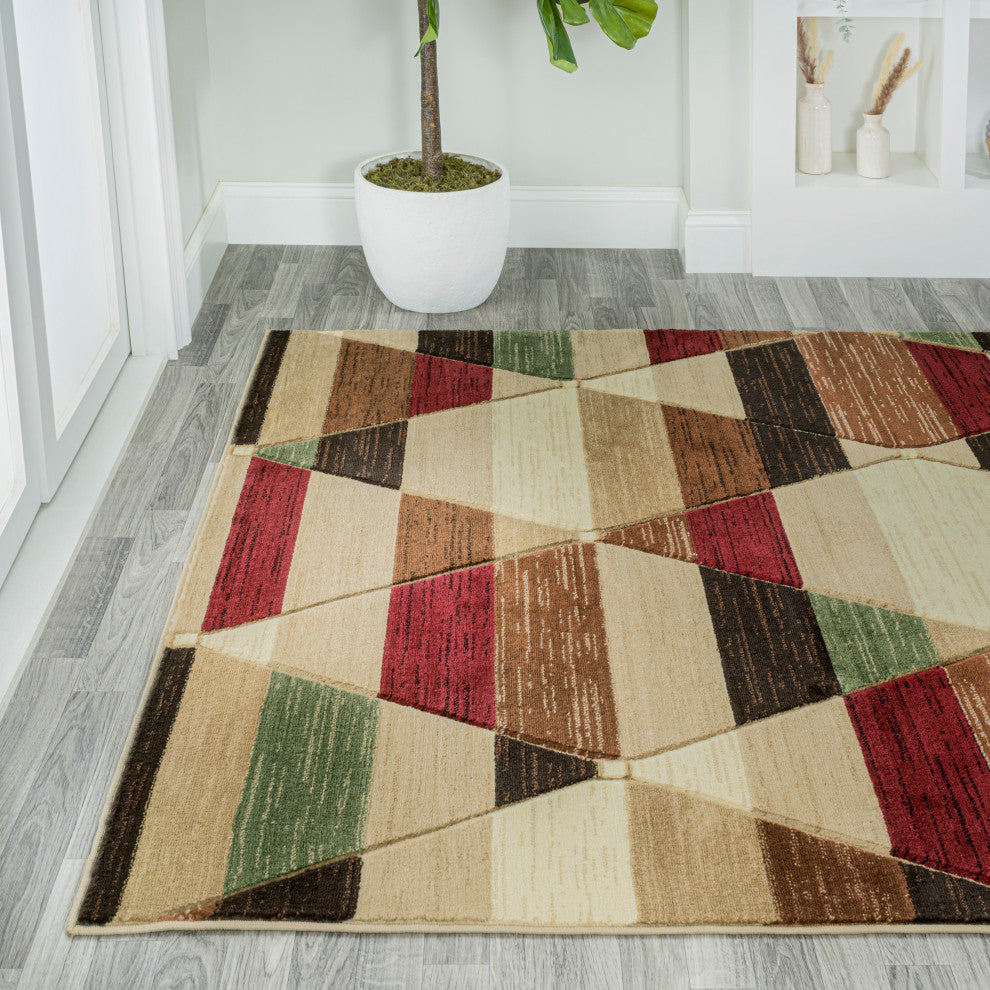 Kehoe Retro Diamonds Geometric Red/Brown/Cream 8 ft. x 10 ft. Area Rug