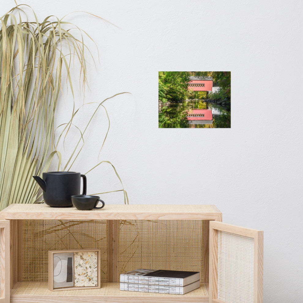 The Reflection of Wooddale Covered Bridge Unframed Wall Art Print, 11" X 14"