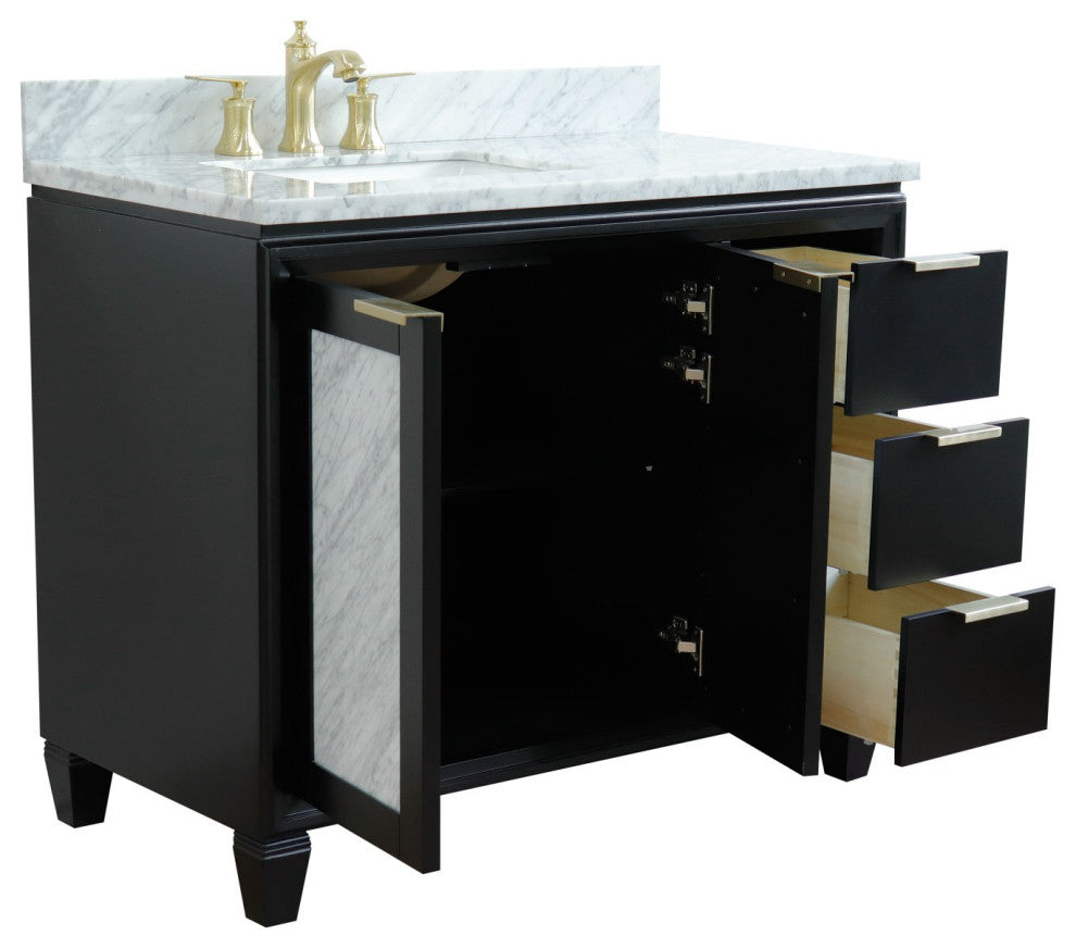 43" Single Vanity, Black Finish With White Carrara