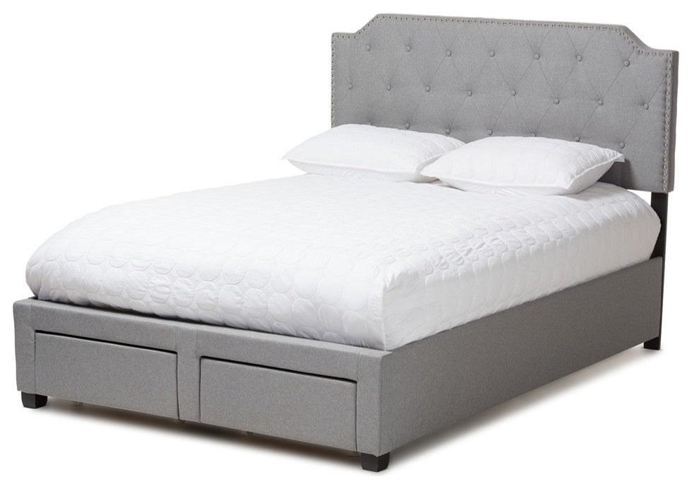Modern and Contemporary Gray Fabric Upholstered Storage Bed, Queen