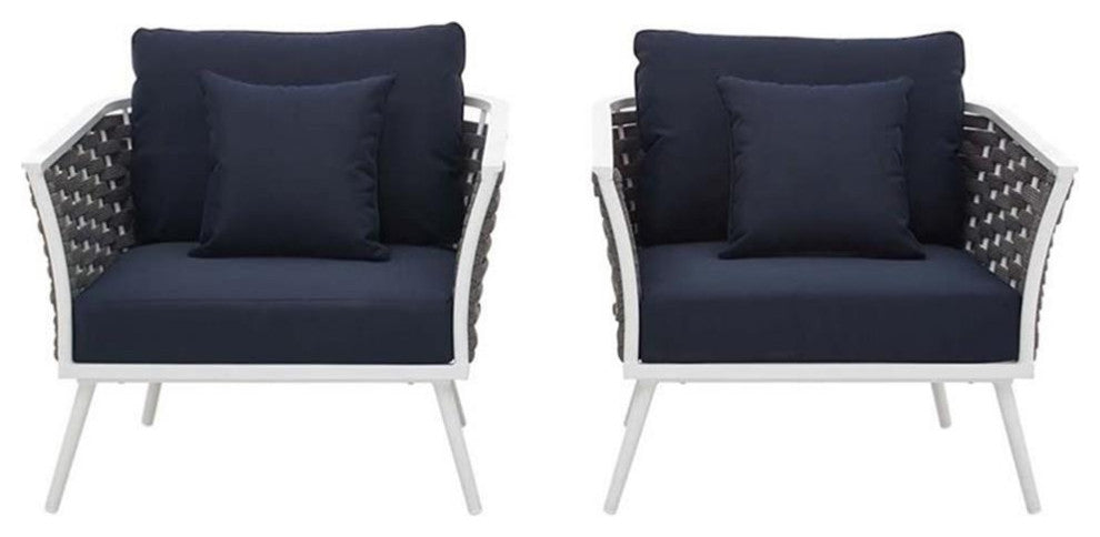 Stance Armchair Outdoor Patio Aluminum Set of 2, White Navy