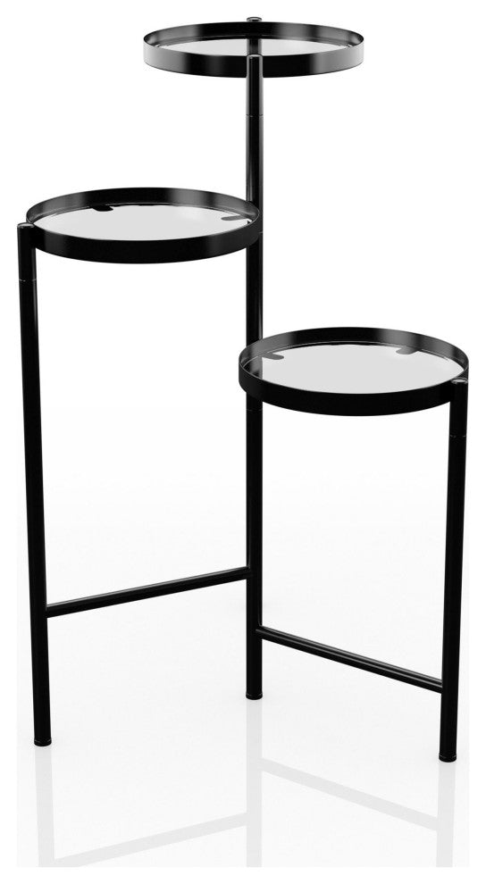 Furniture of America Rhort Contemporary Metal 3-Tier Plant Stand in Black