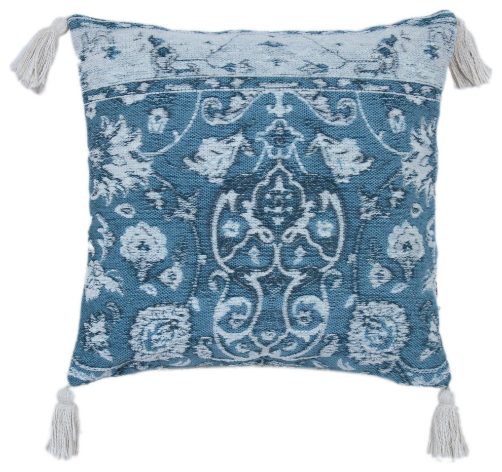 Turquoise Machine Woven with Tassels Moretz Throw Pillow, 16" x 26"