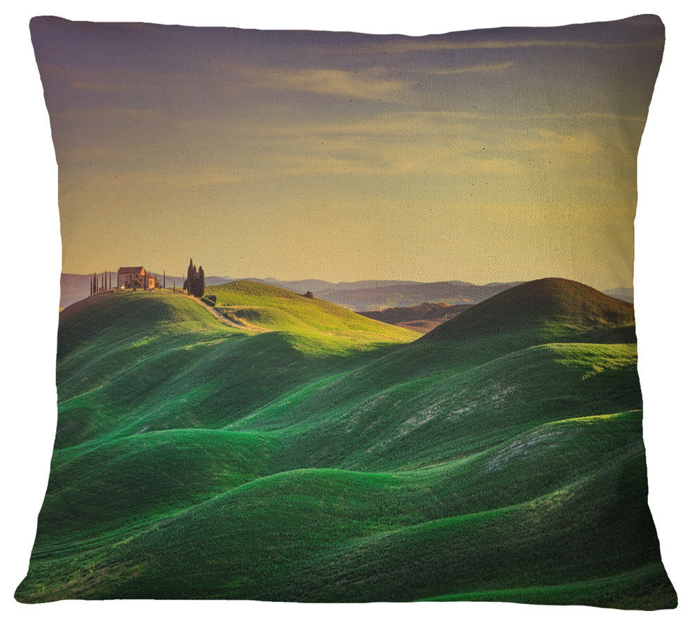 Green Rolling Hils in Crete Senesi Landscape Printed Throw Pillow, 18"x18"