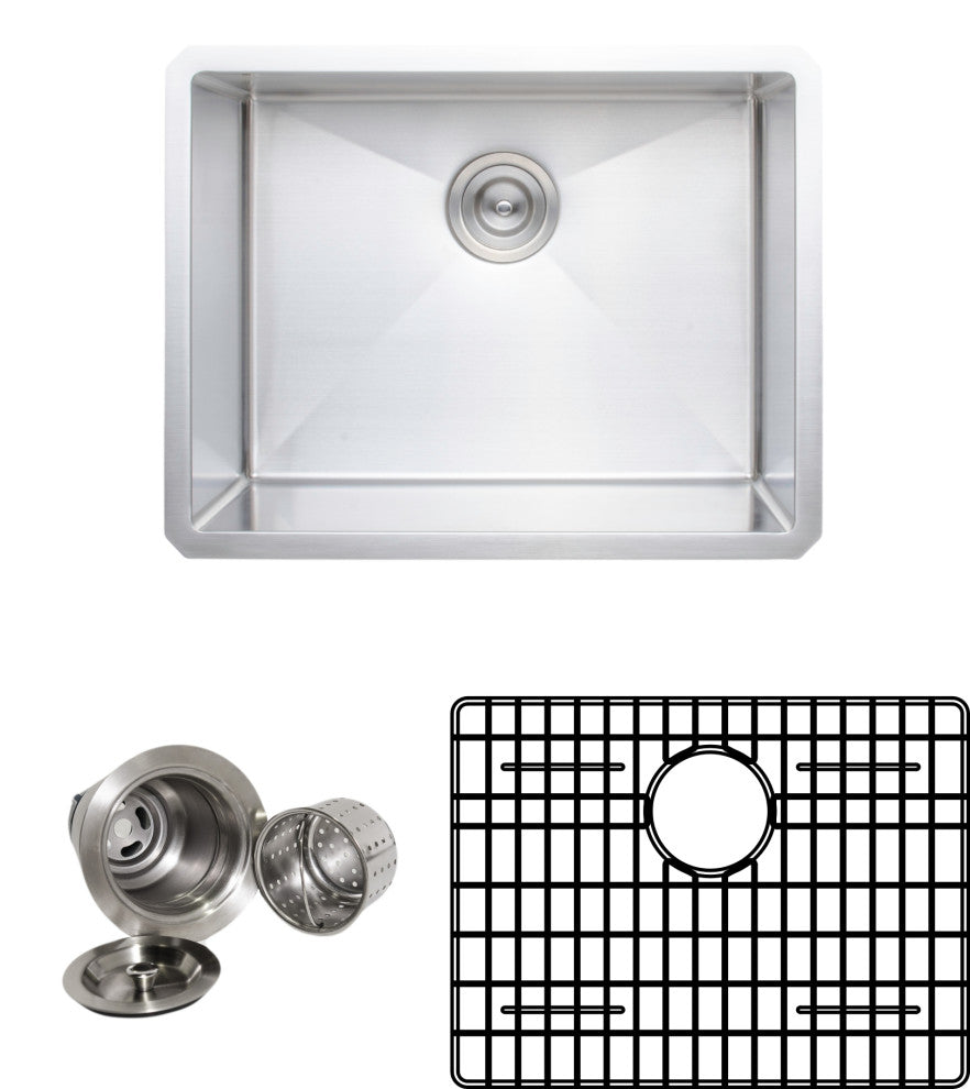 Wells Sinkware Handcrafted 16-gauge Single Stainless Steel Kitchen Sink Package