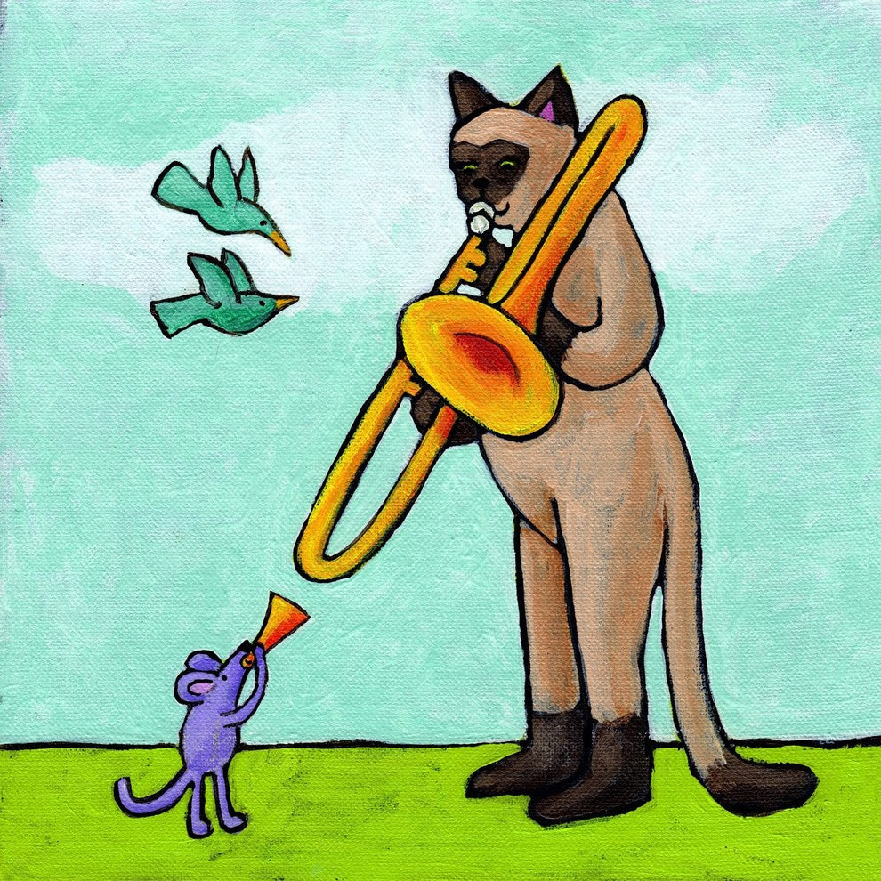 Marmont Hill, "Cat and Mouse Music" by Janet Nelson on Wrapped Canvas, 18x18