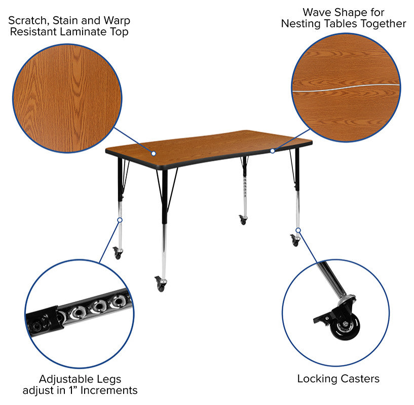 76" Oval Wave Flexible Laminate Activity Table Set, 18" Student Stack Chairs Oak