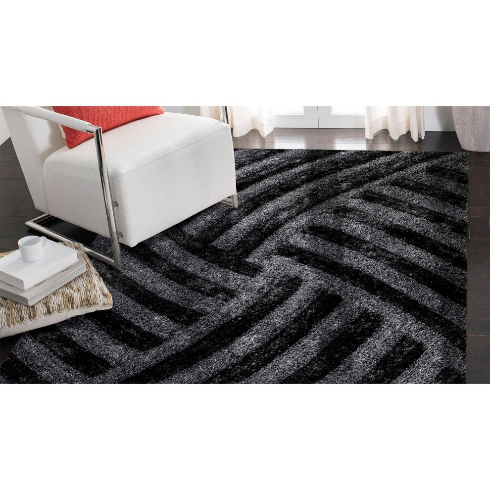5 x 7 Dark Gray Geometric Illusion Area Rug