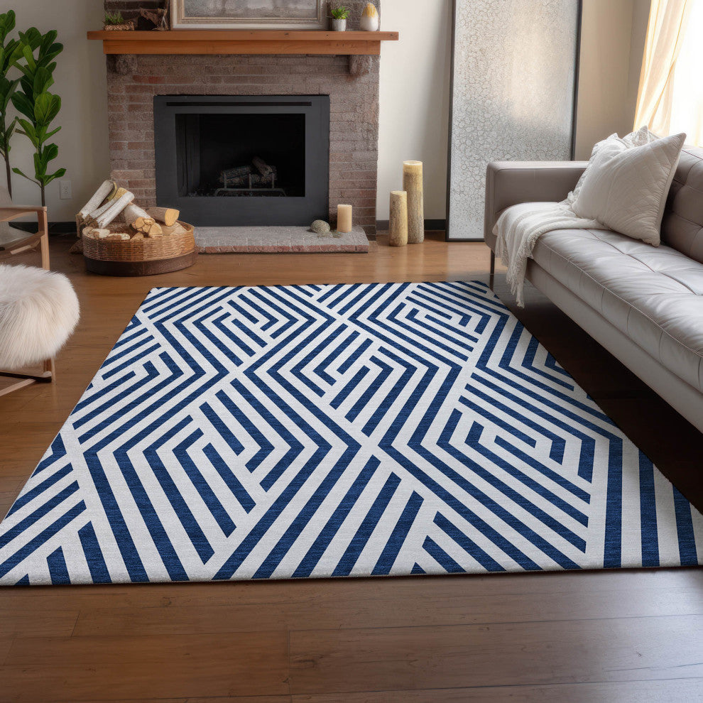 Premium Machine Washable Mayfield AMF550 Navy 3' x 5' Rug