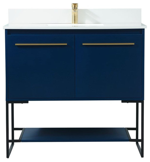 Sue 36" Single Bathroom Vanity, Blue, With Backsplash