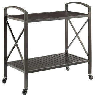 Afuera Living Contemporary Metal Outdoor Bar Cart in Oil Rubbed Bronze