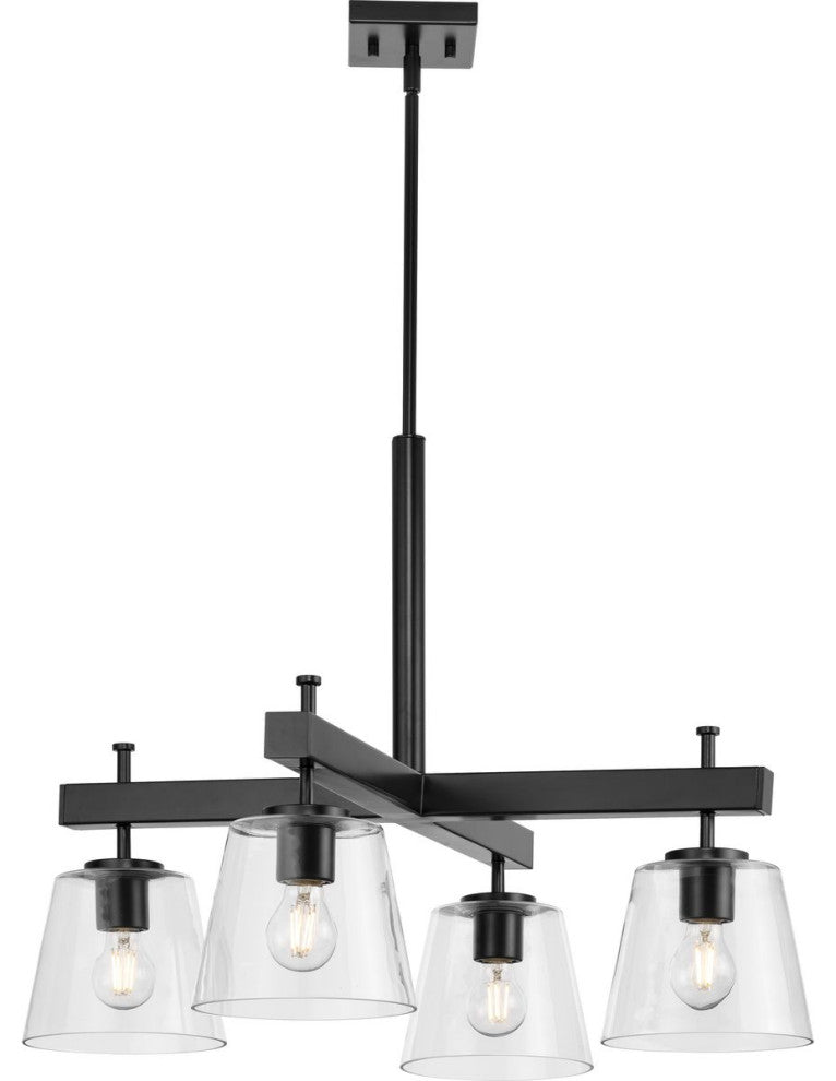 Saffert Collection Four-Light Matte Black Clear Glass Chandelier Light