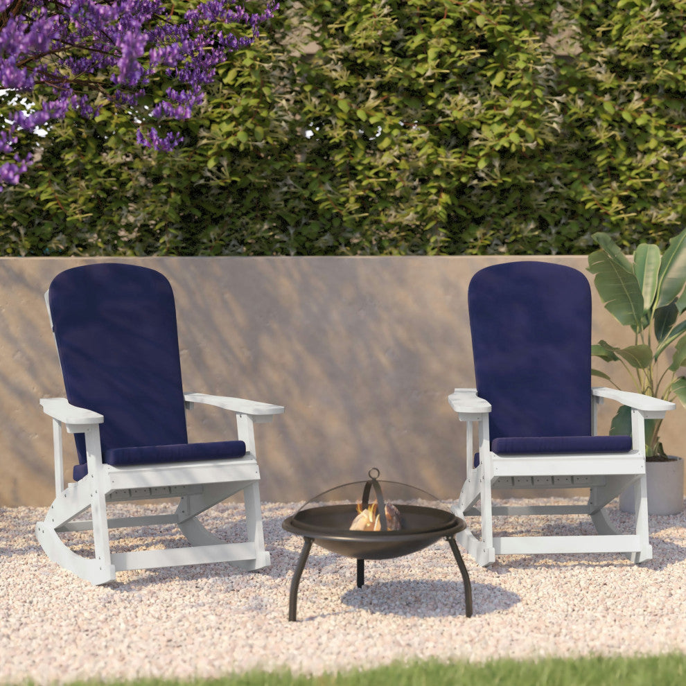 2PK White Chairs-Blue Cushions