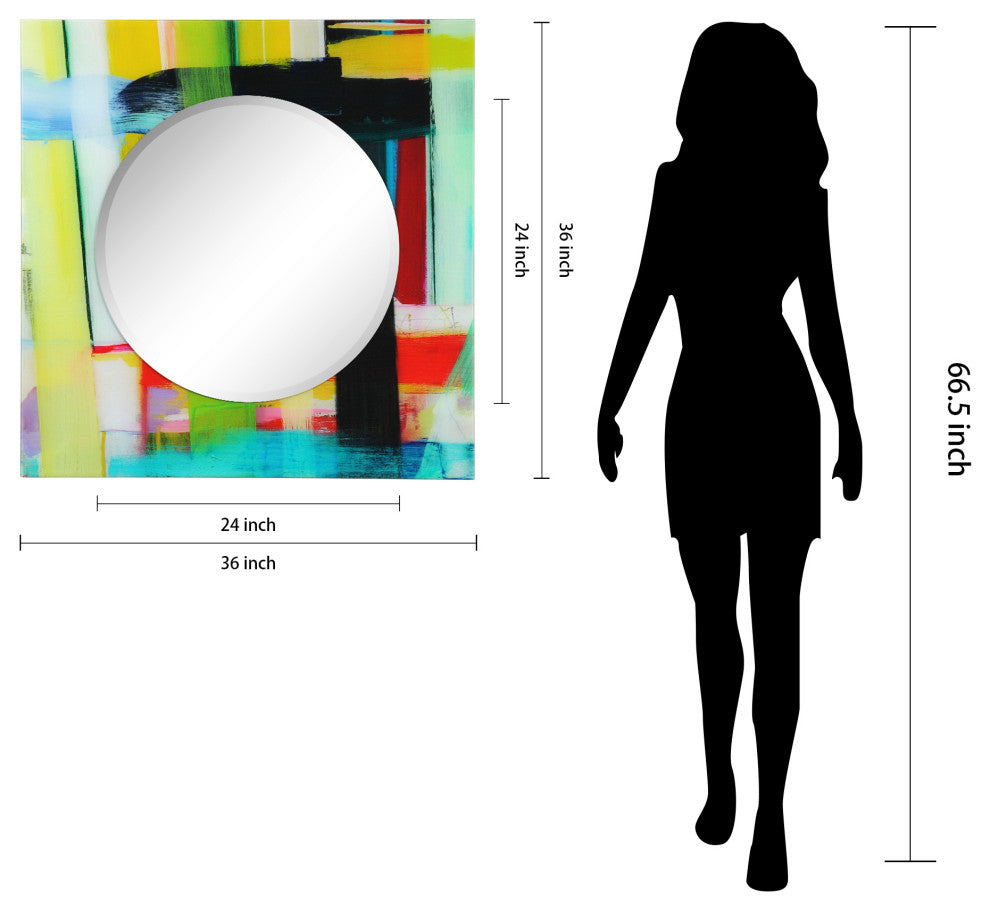 "Shine" Square Beveled Wall Mirror on Floating Printed Tempered Art Glass