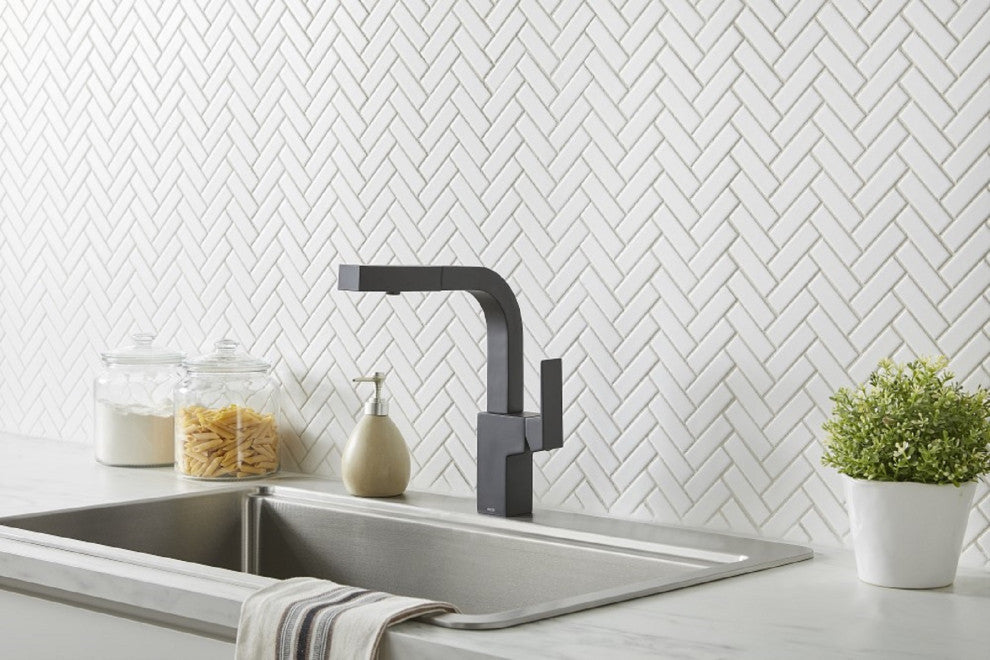 Mid-Town Single Handle Pull-Out Kitchen Faucet w/ SnapBack Retraction, Satin Black