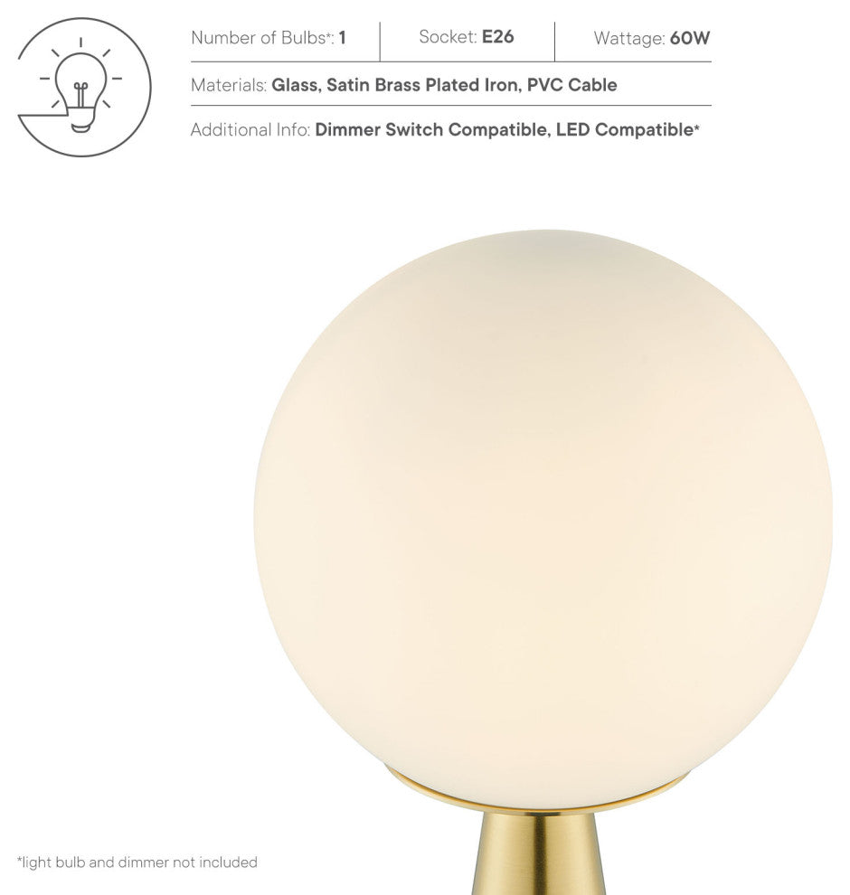 Apex Glass Globe Glass Table Lamp, White Satin Brass