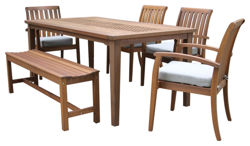 7 Person Checkerboard Dining Table With Eucalyptus Stacking Chairs