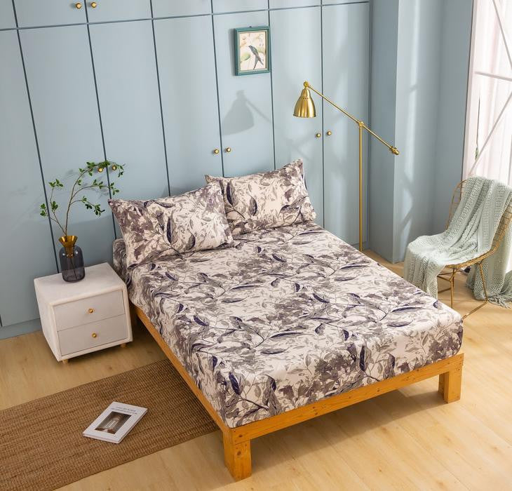 Wispy Leaf Taupe Gray Microfiber Fitted Sheet, Twin