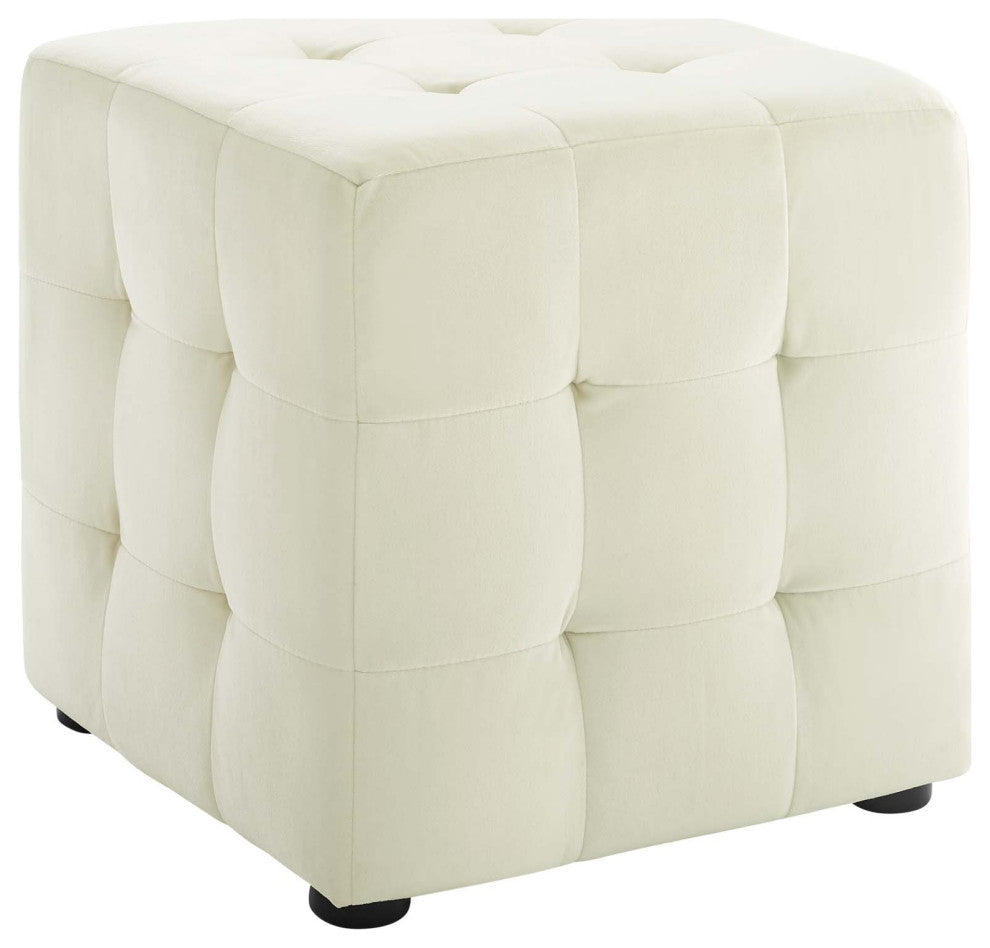 Contour Tufted Cube Performance Velvet Ottoman-Ivory
