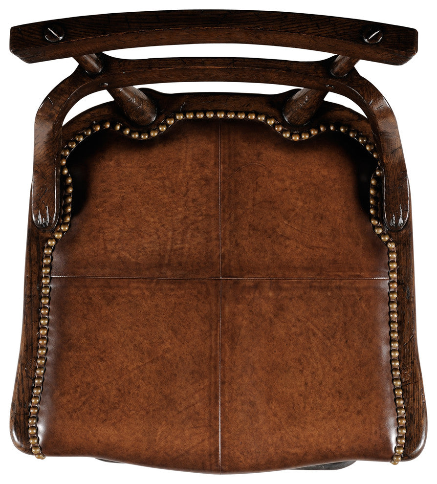 Oak Barstool With Studded Leather Seat, Side