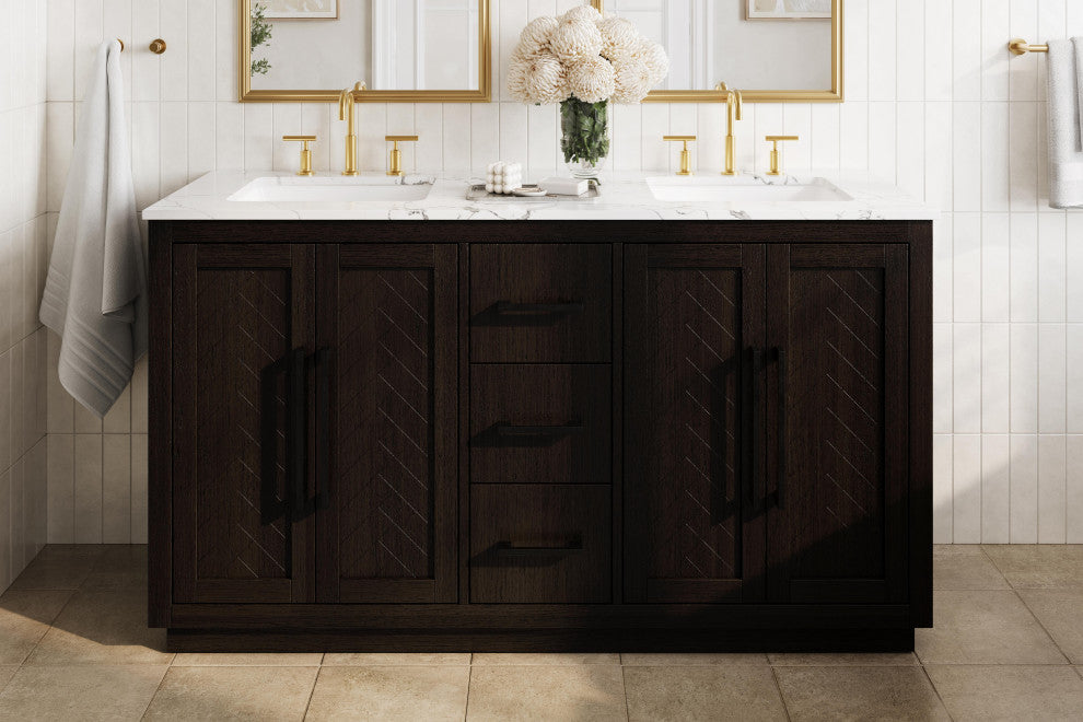 Home Living 60" Double Bathroom Vanity, Chocolate Oak