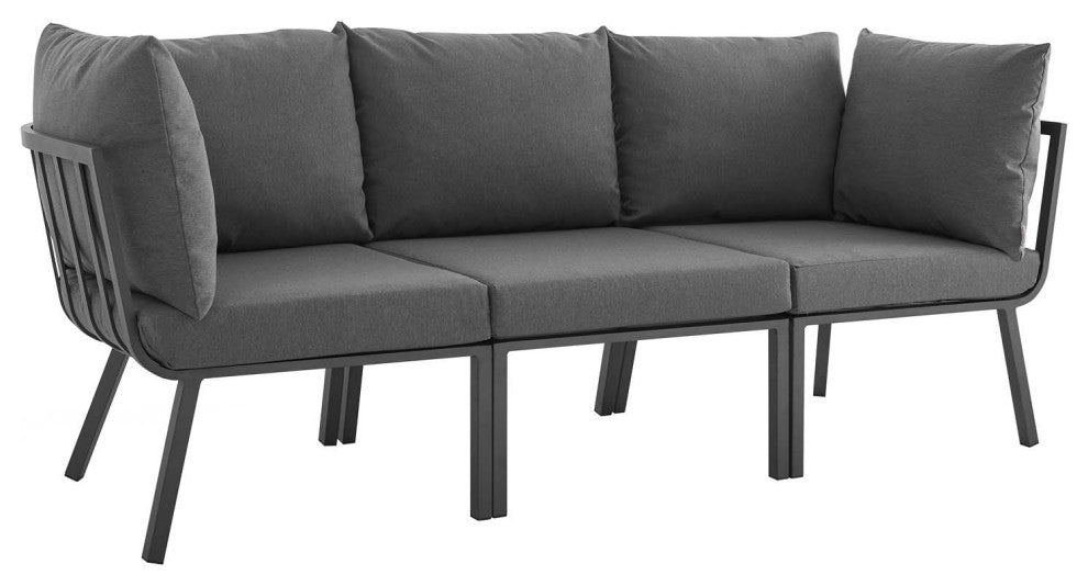 Riverside 3 Piece Outdoor Patio Aluminum Sectional Sofa Set - Gray Charcoal