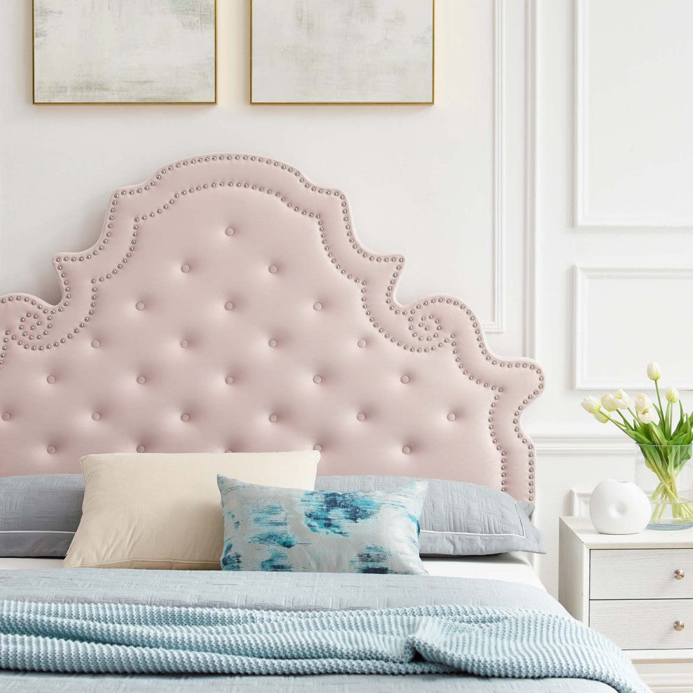 Tufted Platform Bed Frame, Twin Size, Velvet, Pink, Modern Contemporary, Bedroom