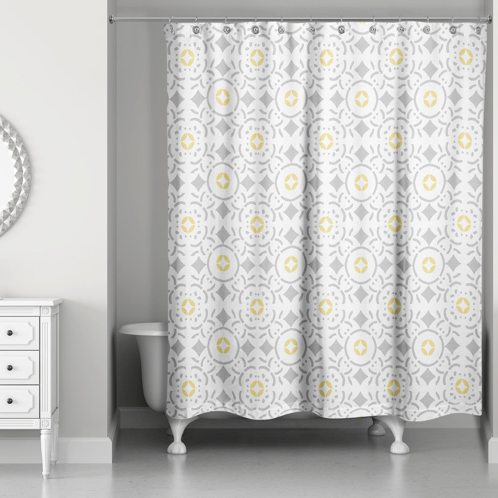 Tile Shower Curtain, Gray and Yellow