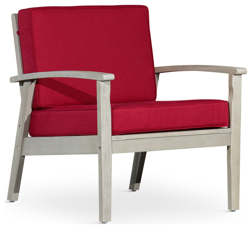 DTY Outdoor Living Longs Peak Eucalyptus Chair W/ Cushions, Driftwood Gray, Burg